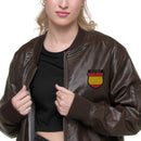 Comprar Chaqueta bomber piel vegana División Azul La Flamenca de Borgoña, Bandera de España, Cruz de Borgoña, Patricia Muñoz, VOX, Santiago Abascal