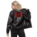 Comprar Chaqueta bomber piel vegana Falange La Flamenca de Borgoña, Bandera de España, Cruz de Borgoña, Patricia Muñoz, VOX, Santiago Abascal
