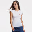 Comprar Camiseta de España blanca Mujer manga corta Bandera España La Flamenca de Borgoña Patricia Muñoz VOX
