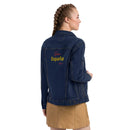 Comprar Chaqueta denim unisex Viva España ¡joder! Bandera España La Flamenca de Borgoña Patricia Muñoz VOX