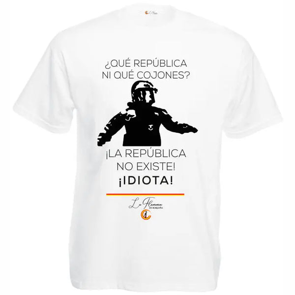 Camisetas del Mosso “La República no existe, idiota” La Flamenca de Borgoña, Bandera de España, Cruz de Borgoña, Patricia Muñoz, VOX, Santiago Abascal 