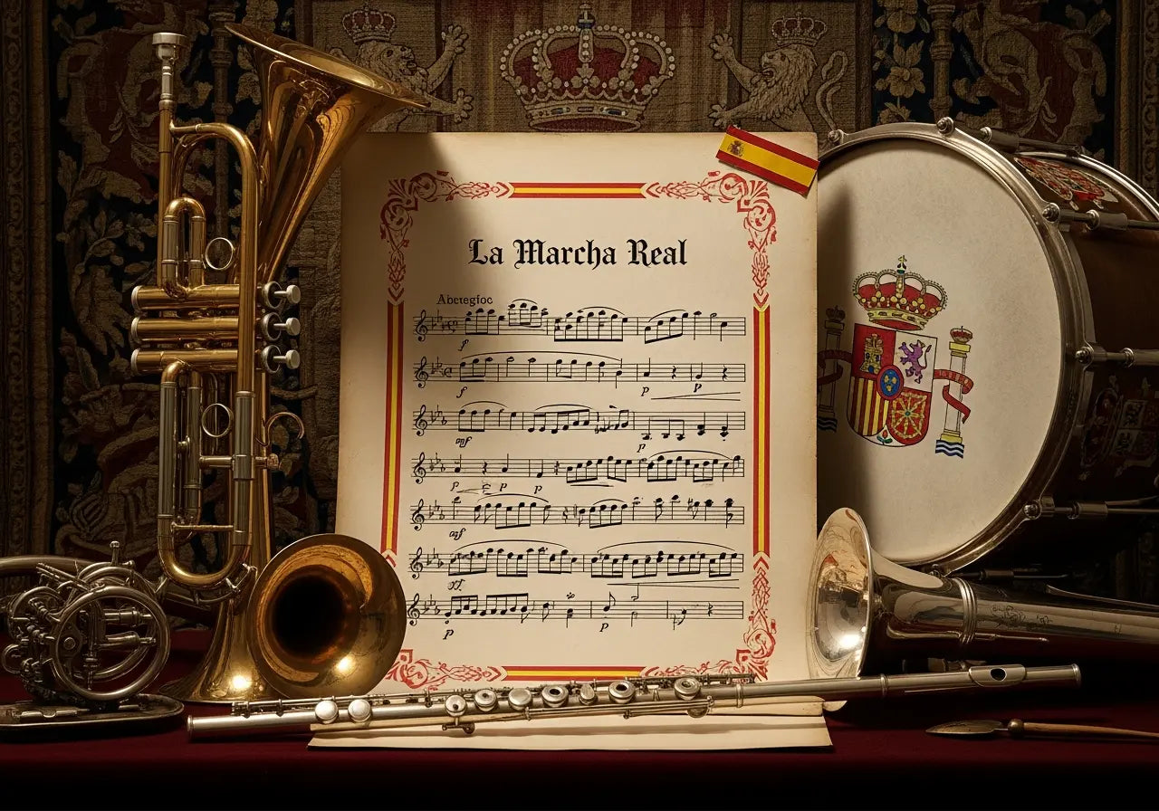 Historia-completa-del-himno-de-España-y-su-origen-como-Marcha-Real La Flamenca de Borgoña Bandera España