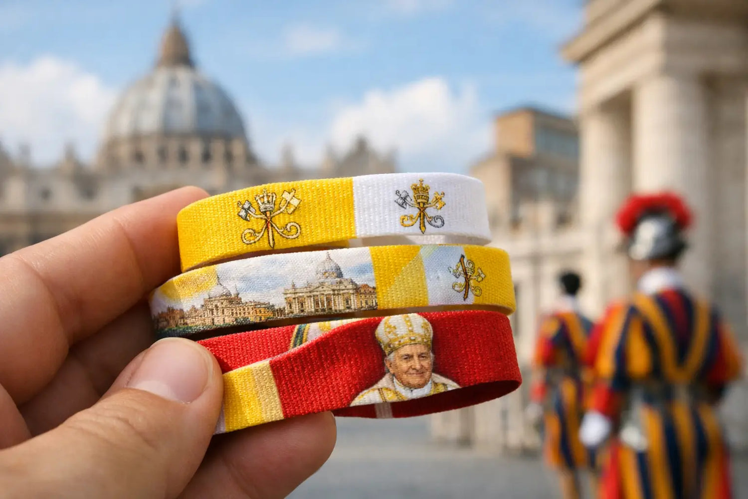 Pulseras de tela del Vaticano con el papa León XIV