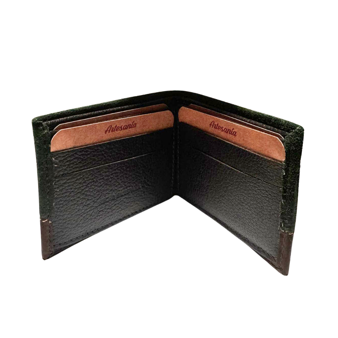 Cartera serraje verde y sellado taurino hierros horizontal