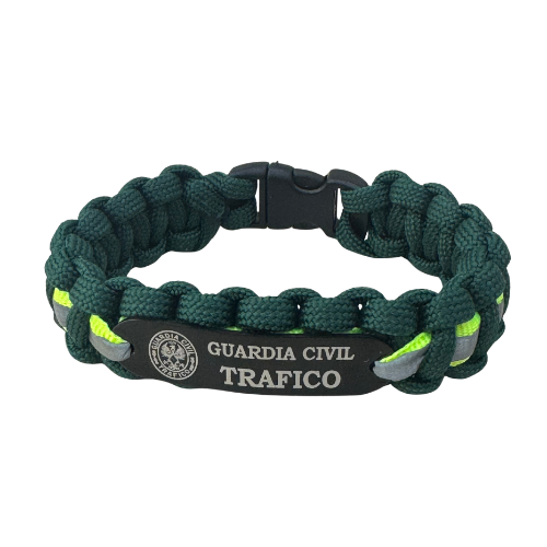 Pulsera Paracord Guardia Civil Tráfico Verde con Cinta Reflectante