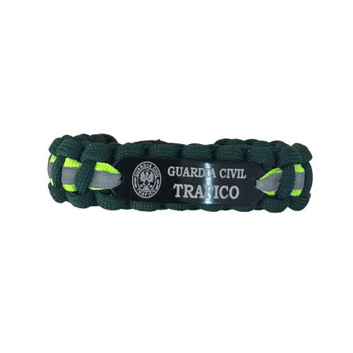Pulsera Paracord Guardia Civil Tráfico Verde con Cinta Reflectante