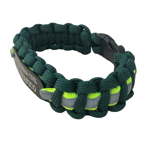 Pulsera Paracord Guardia Civil Tráfico Verde con Cinta Reflectante