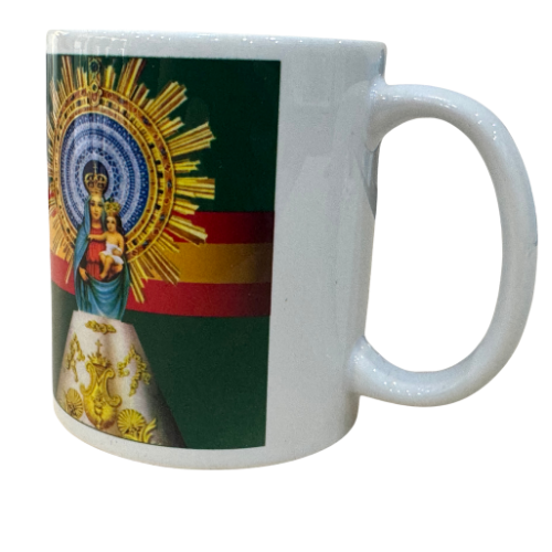 Taza Cerámica Virgen del Pilar Verde con Bandera de España