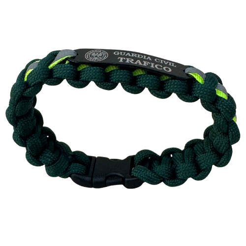Pulsera Paracord Guardia Civil Tráfico Verde con Cinta Reflectante