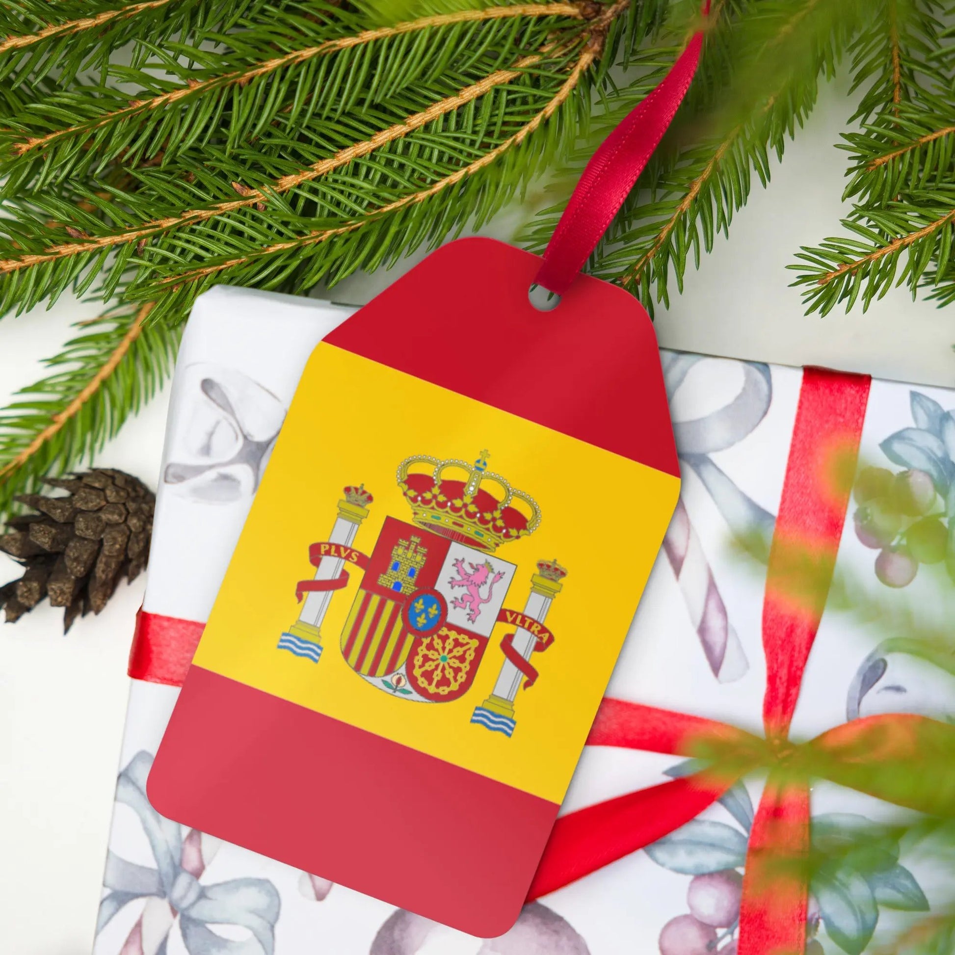 Comprar Adornos metálicos para Regalos o Árbol de Navidad La Flamenca de Borgoña Bandera España