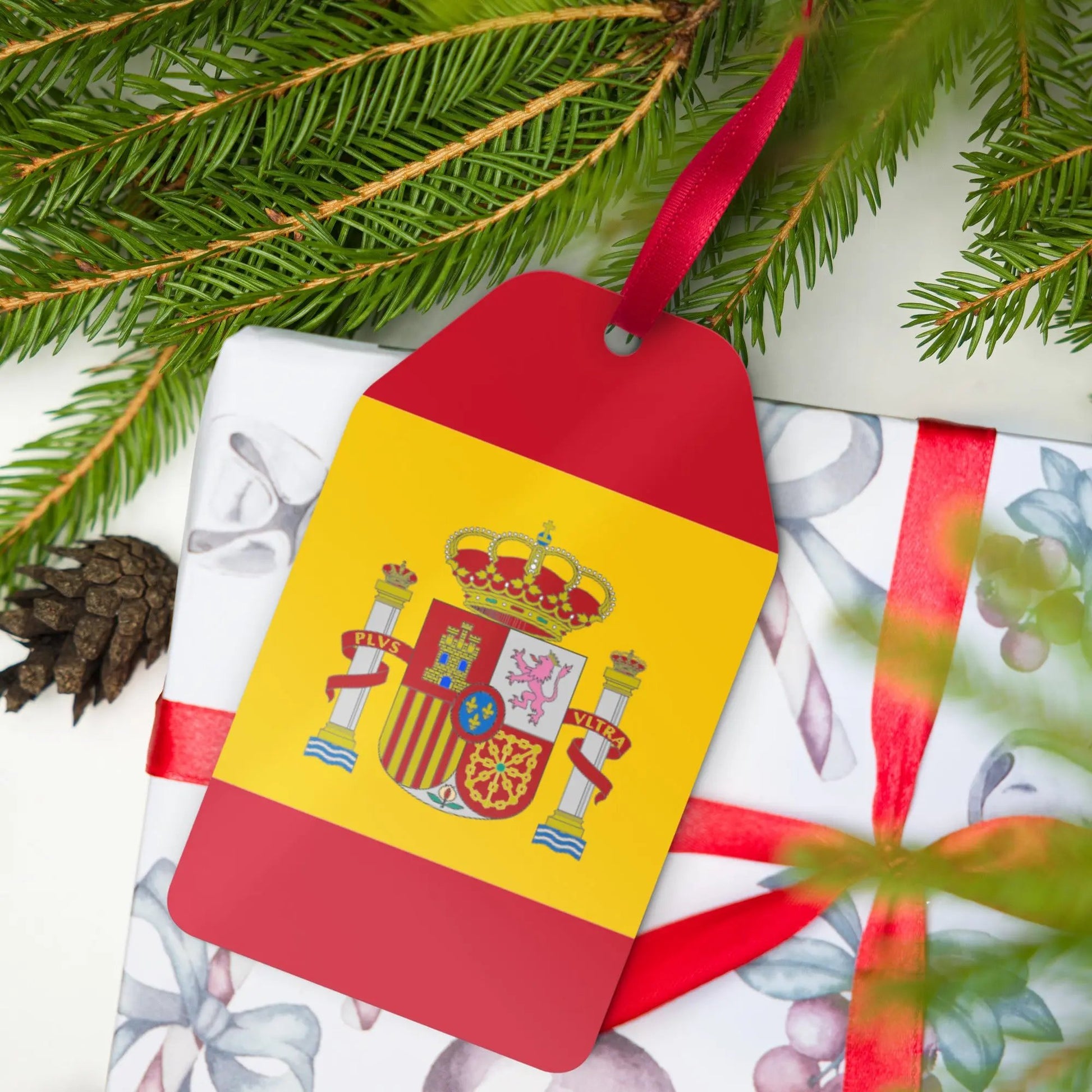Comprar Adornos metálicos para Regalos o Árbol de Navidad La Flamenca de Borgoña Bandera España
