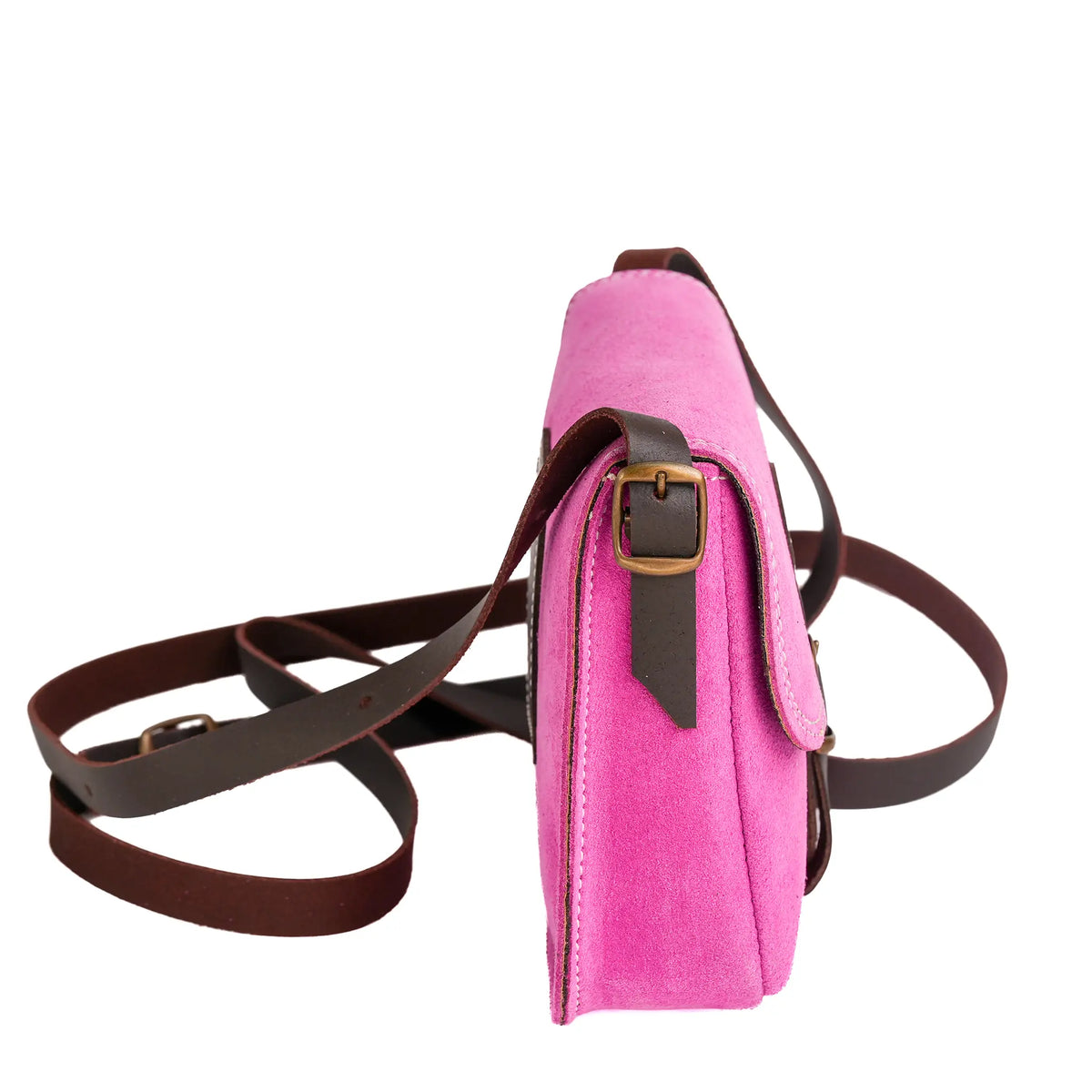 Comprar Bolso bandolera artesanal de serraje rosa capote · Convertible en riñonera La Flamenca de Borgoña Bandera España