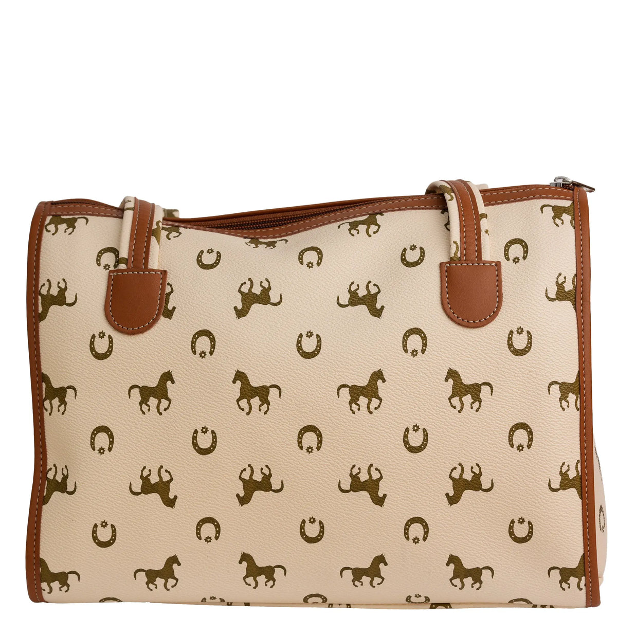 Comprar Bolso de Caballos y Herraduras Beige y Marrón de Ubrique — Tipo Bowling La Flamenca de Borgoña Bandera España