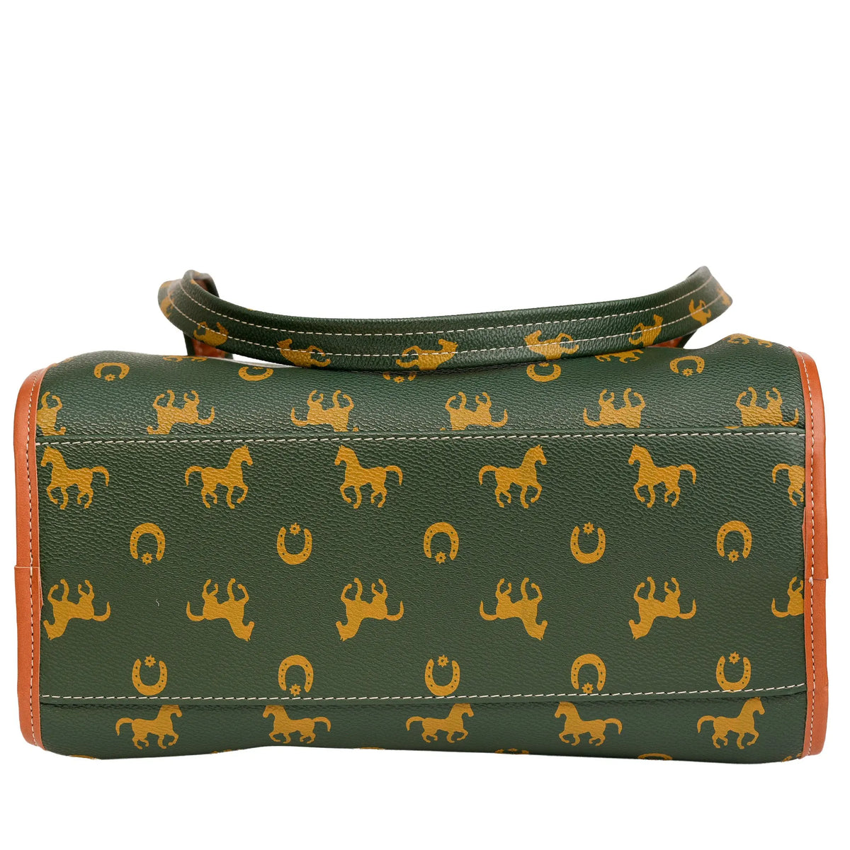 Comprar Bolso de Caballos y Herraduras Verde Oliva y Marrón de Ubrique — Tipo Bowling La Flamenca de Borgoña Bandera España