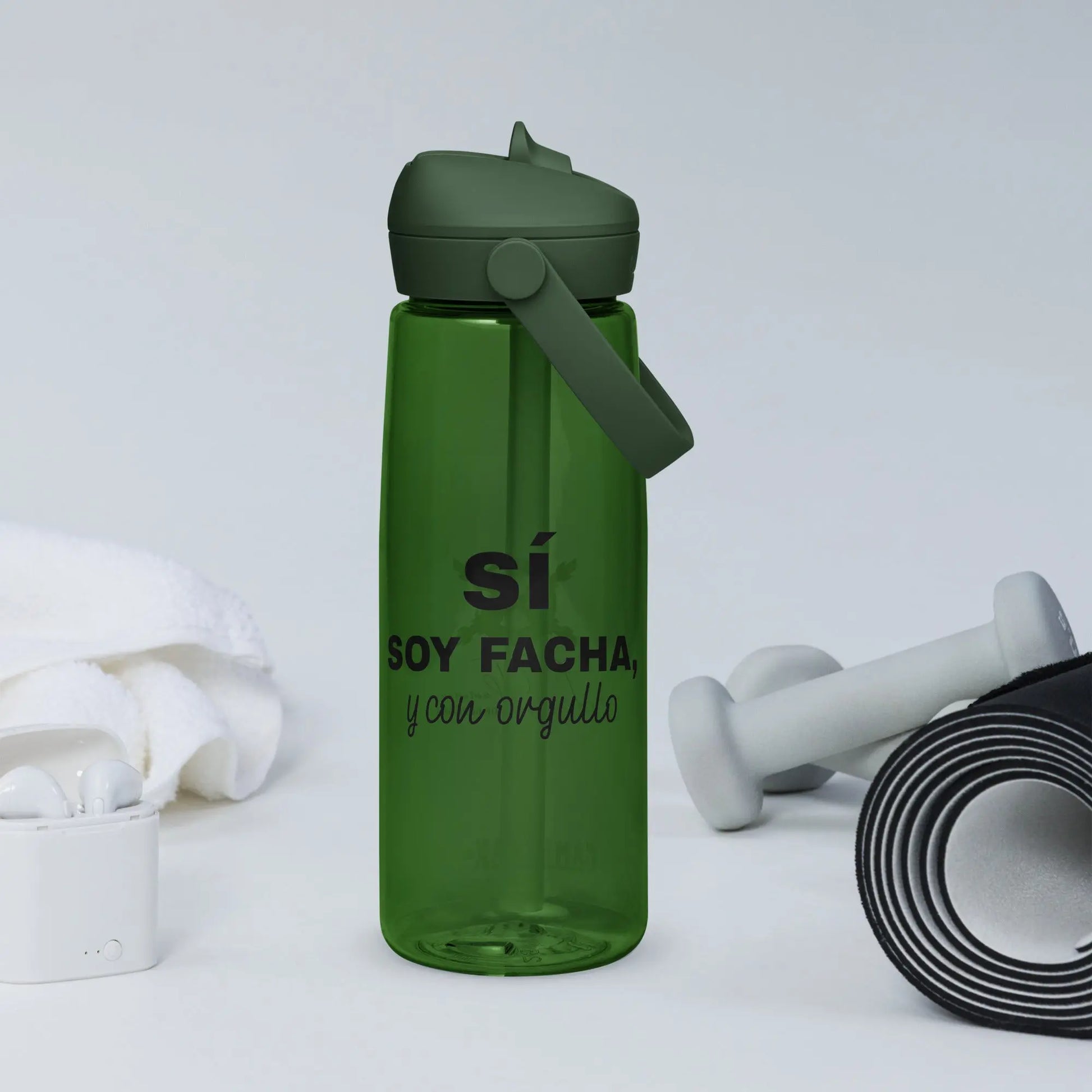 Comprar Botella de agua con tapa y pajita abatible "SÍ, Soy Facha, y con orgullo" La Flamenca de Borgoña Bandera España