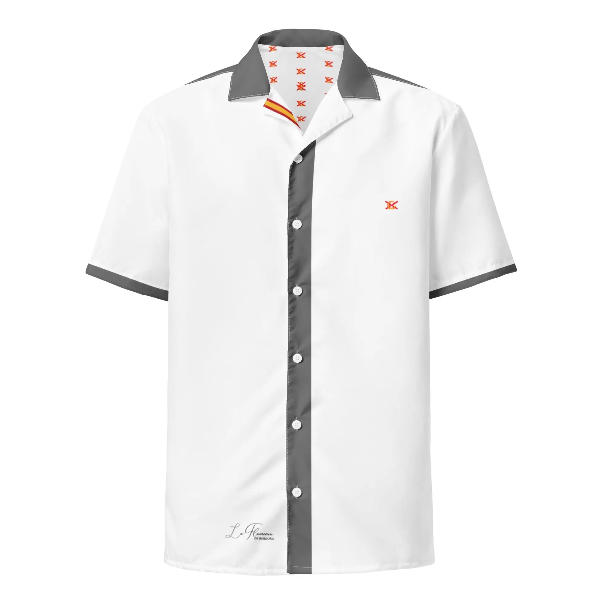 Comprar Camisa de España blanca y gris manga corta unisex Bandera España La Flamenca de Borgoña Patricia Muñoz VOX