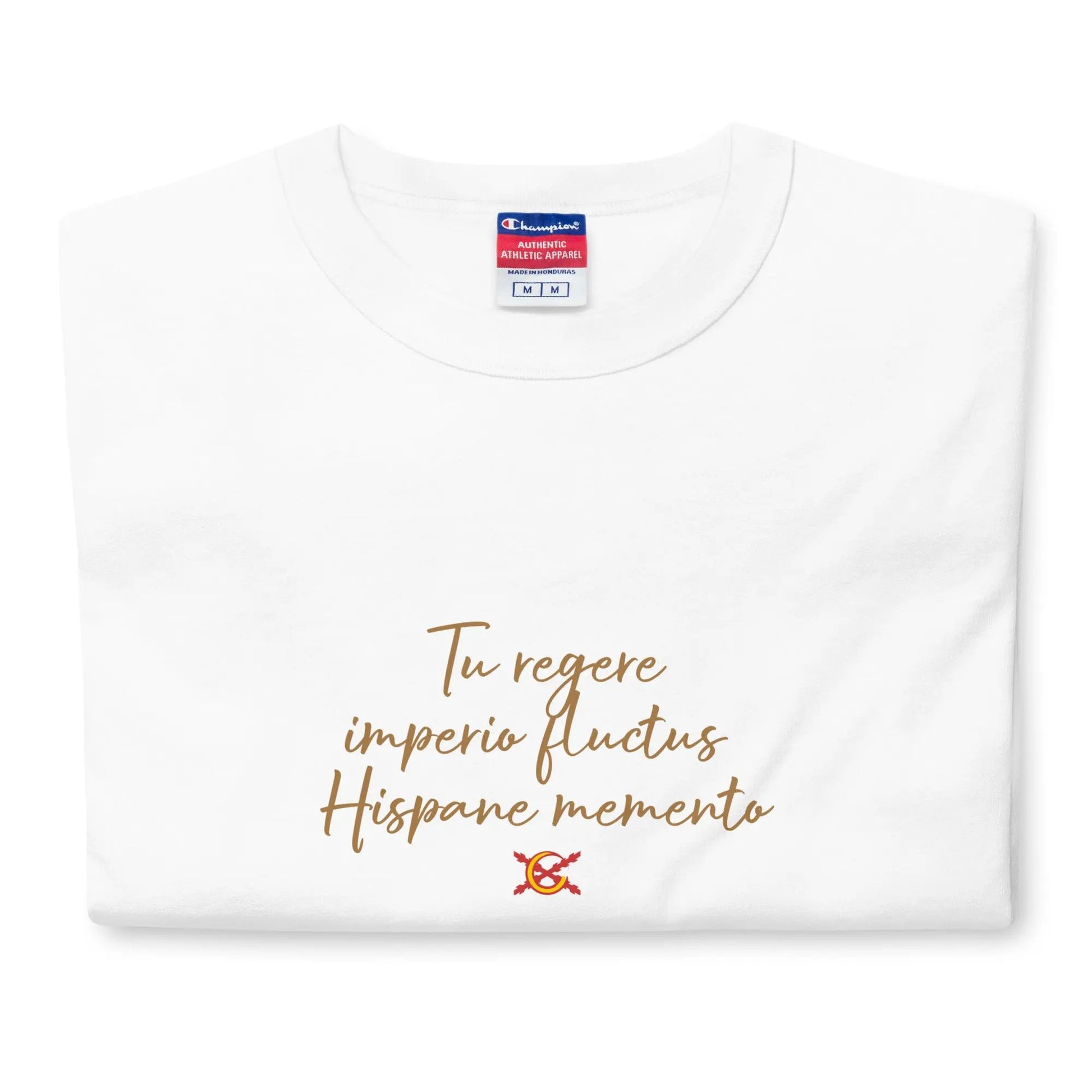 Comprar Camiseta Champion hombre "Tu regere imperio fluctus Hispane Memento" La Flamenca de Borgoña Bandera España