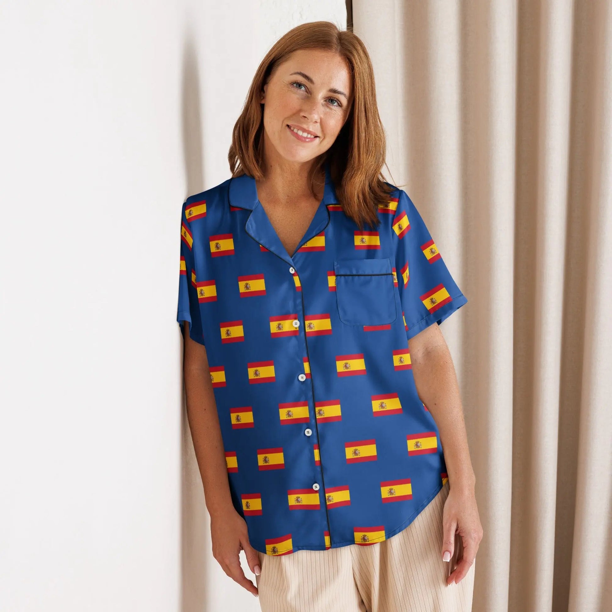 Comprar Camiseta de pijama de manga corta Azul Bandera España con ribete La Flamenca de Borgoña Bandera España