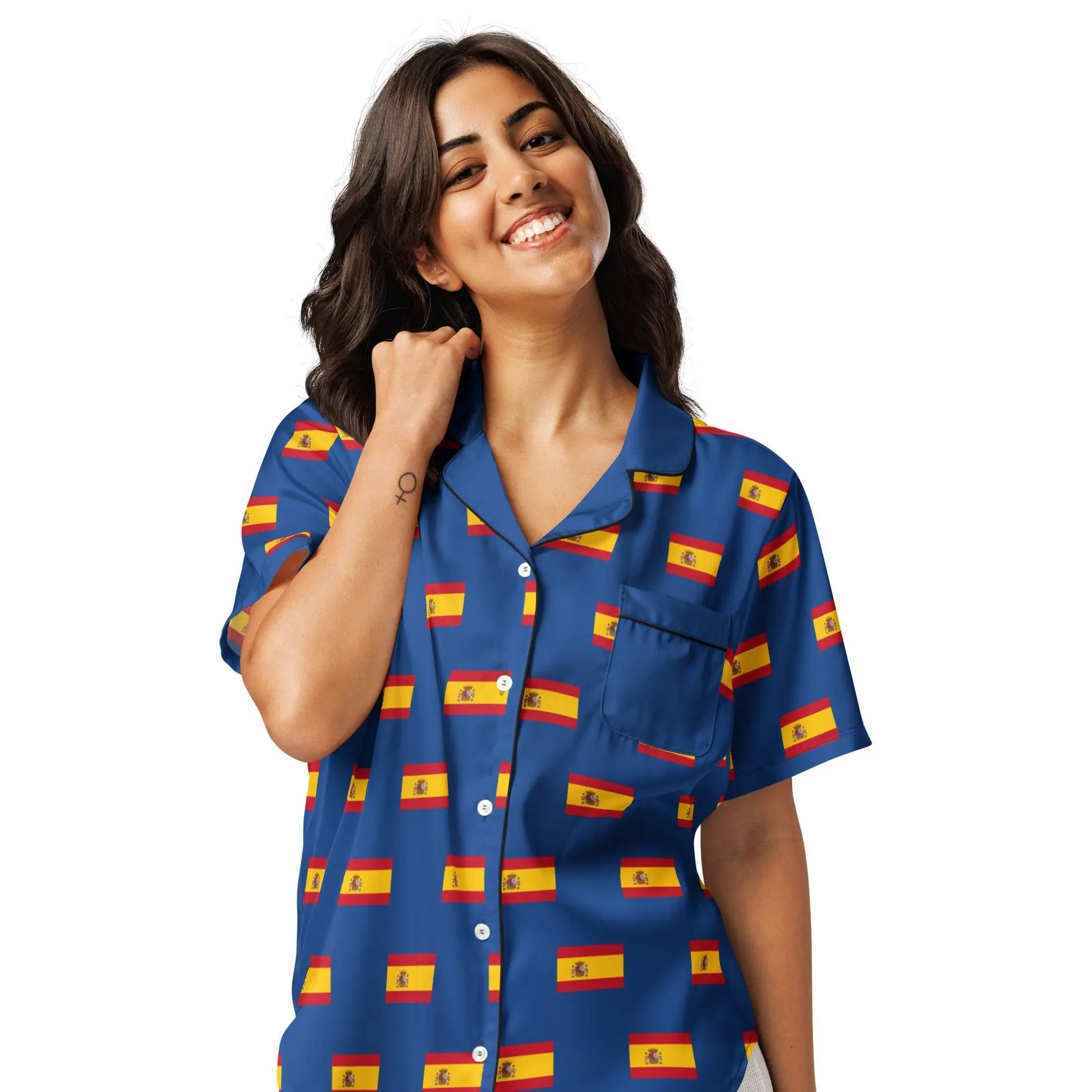 Comprar Camiseta de pijama de manga corta Azul Bandera España con ribete La Flamenca de Borgoña Bandera España