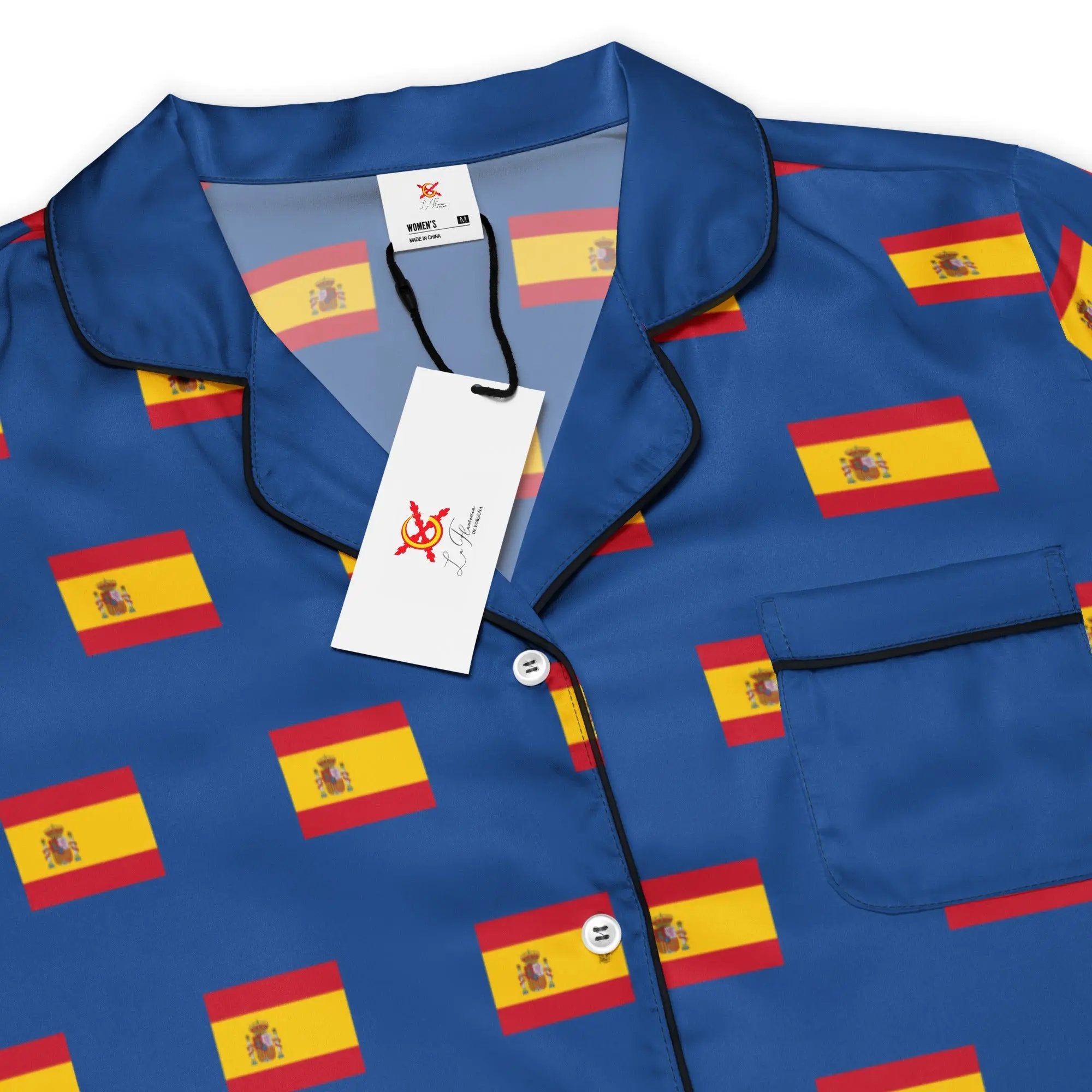 Comprar Camiseta de pijama de manga corta Azul Bandera España con ribete La Flamenca de Borgoña Bandera España