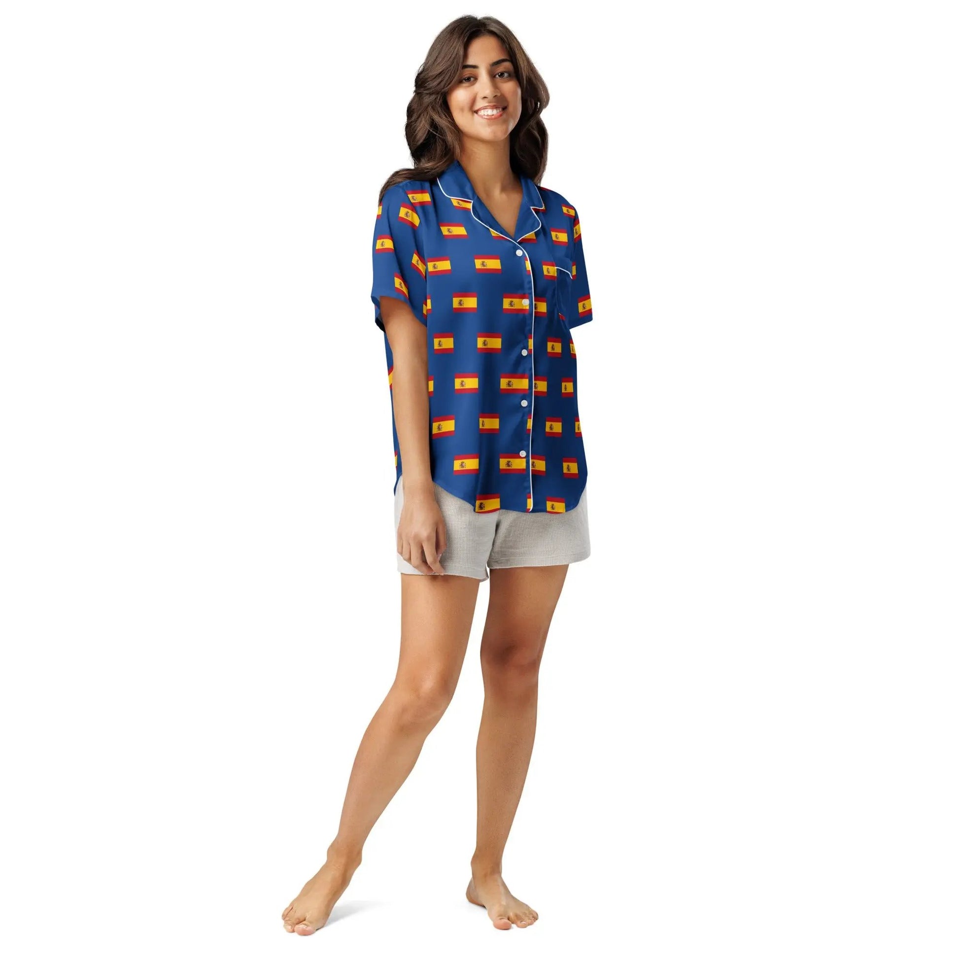 Comprar Camiseta de pijama de manga corta Azul Bandera España con ribete La Flamenca de Borgoña Bandera España