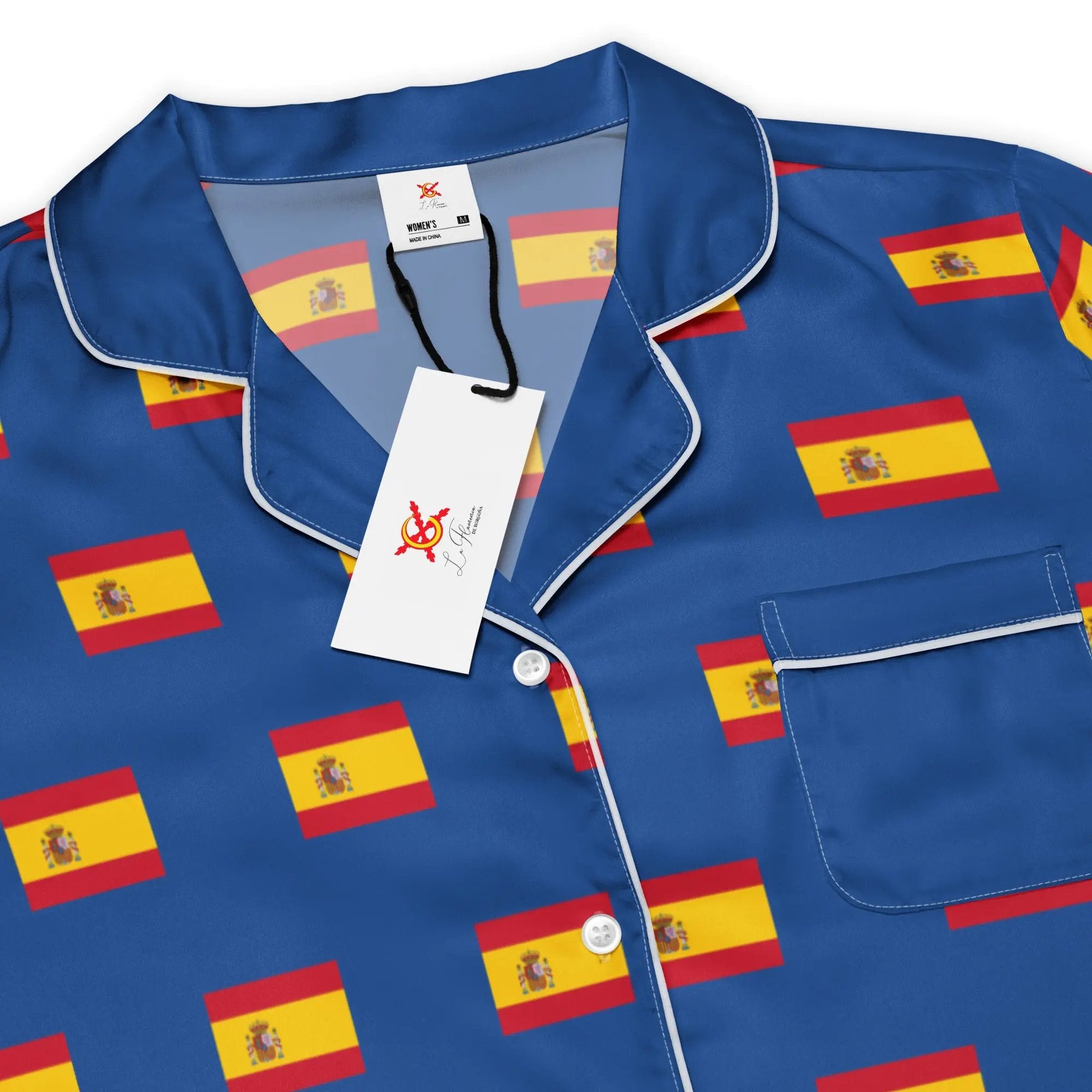Comprar Camiseta de pijama de manga corta Azul Bandera España con ribete La Flamenca de Borgoña Bandera España