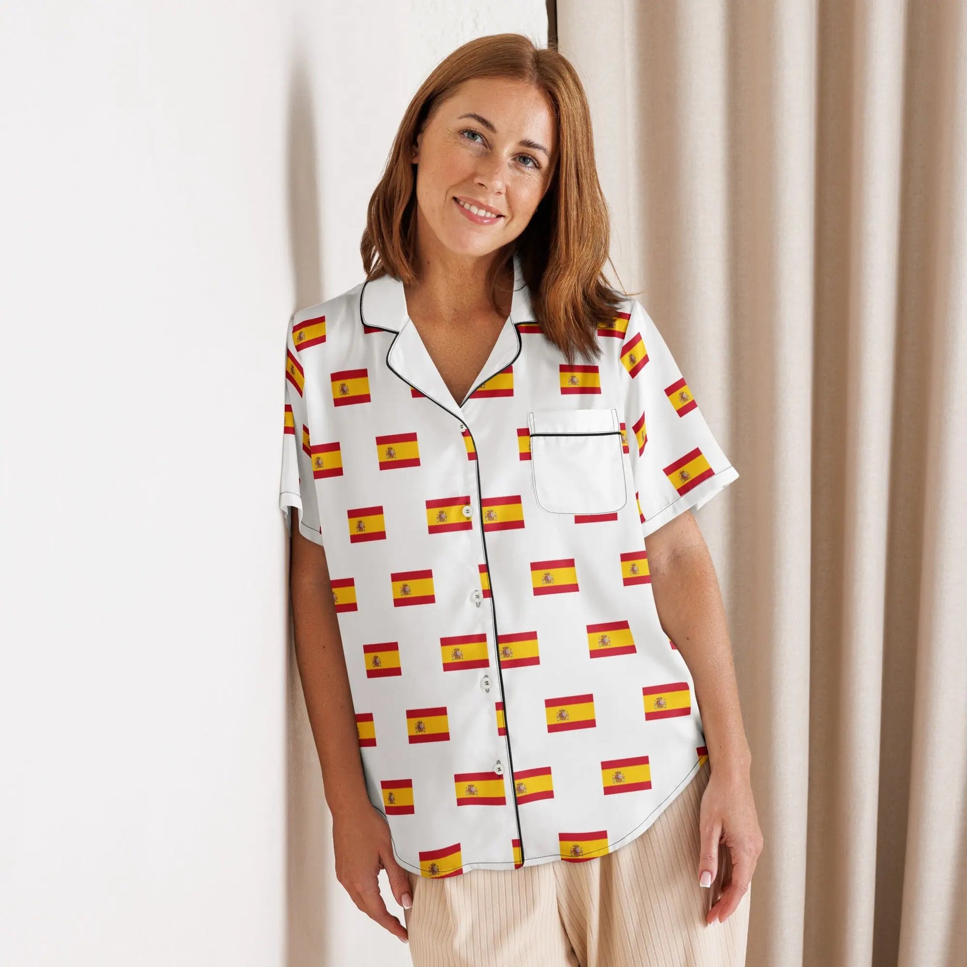 Comprar Camiseta de pijama de manga corta Blanco Bandera España con ribete La Flamenca de Borgoña Bandera España