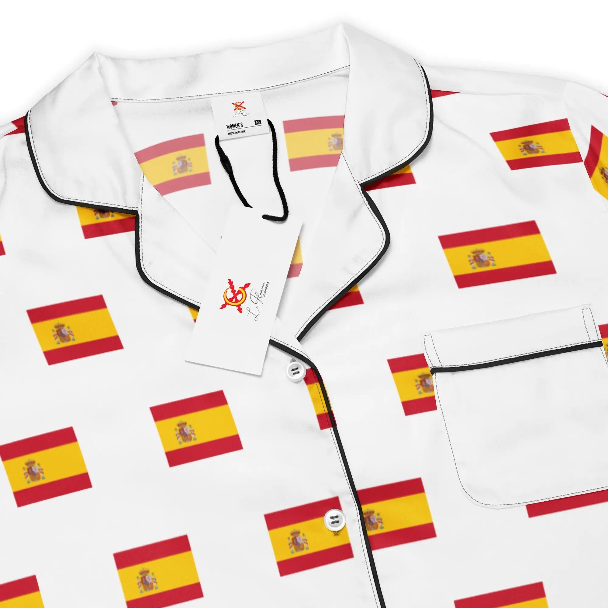 Comprar Camiseta de pijama de manga corta Blanco Bandera España con ribete La Flamenca de Borgoña Bandera España