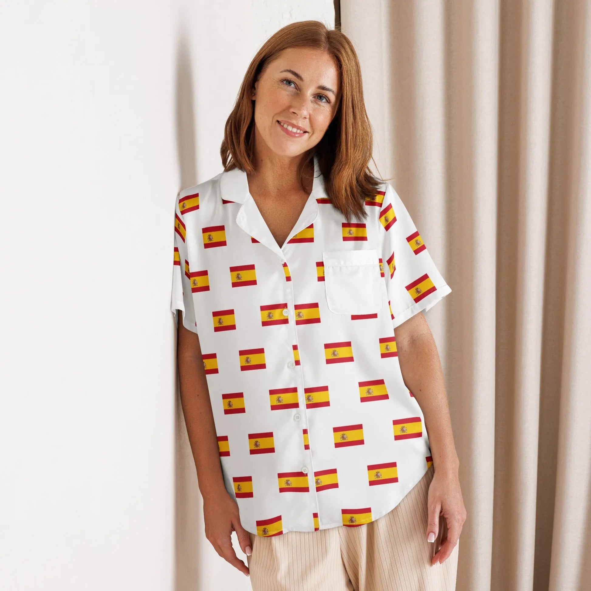Comprar Camiseta de pijama de manga corta Blanco Bandera España con ribete La Flamenca de Borgoña Bandera España