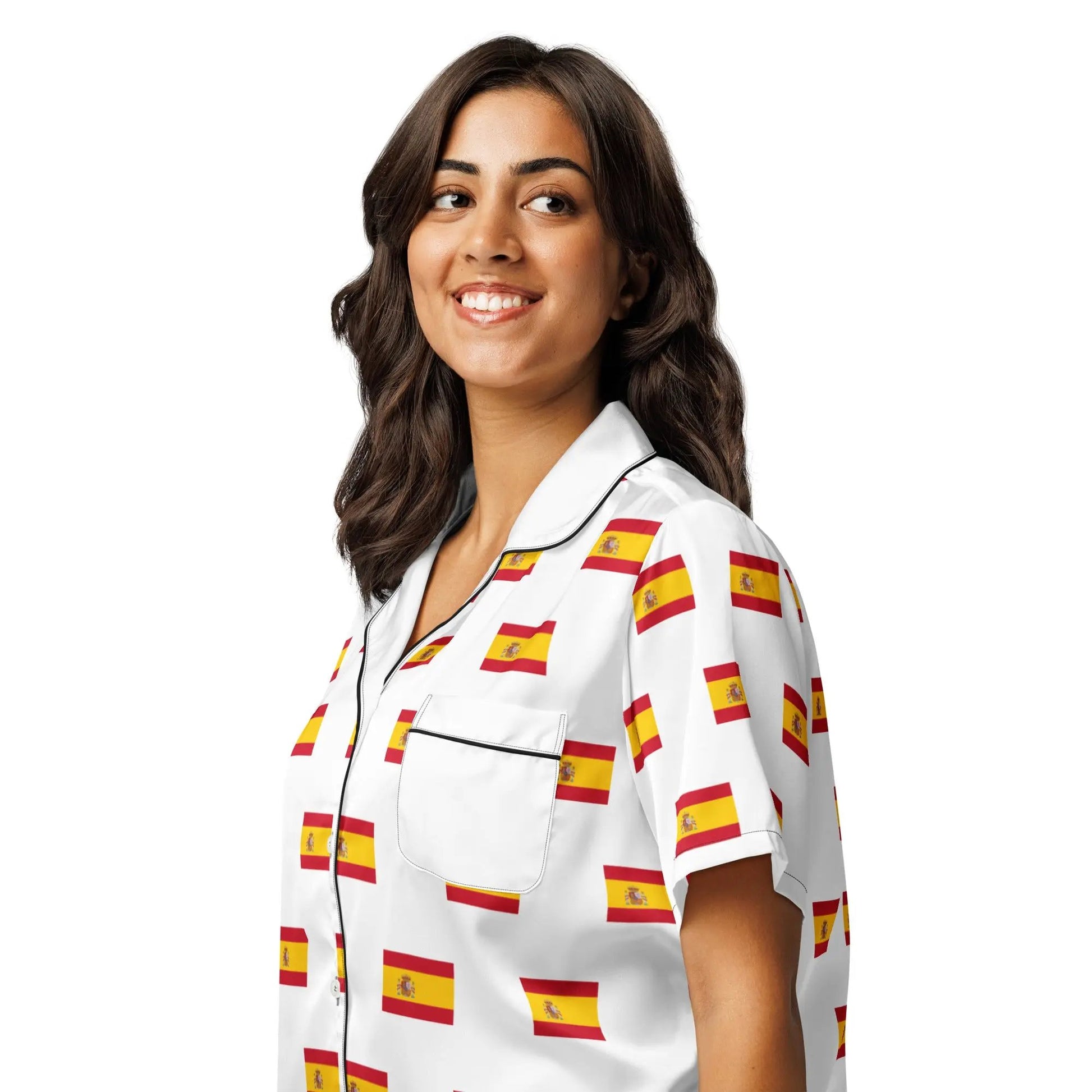 Comprar Camiseta de pijama de manga corta Blanco Bandera España con ribete La Flamenca de Borgoña Bandera España