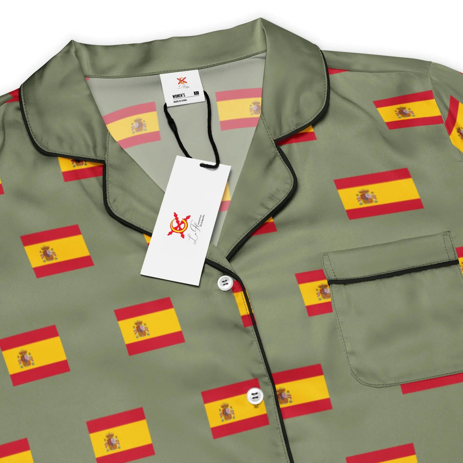 Comprar Camiseta de pijama de manga corta Verde Bandera España con ribete La Flamenca de Borgoña Bandera España