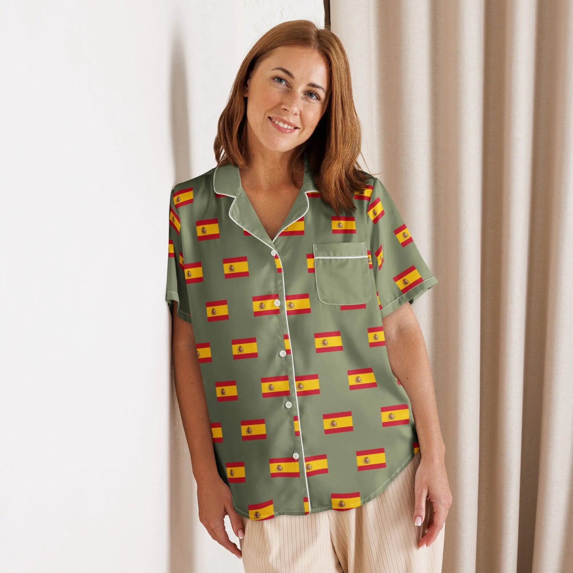 Comprar Camiseta de pijama de manga corta Verde Bandera España con ribete La Flamenca de Borgoña Bandera España