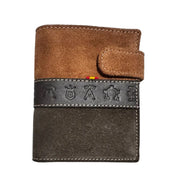 Comprar Cartera taurina tricolor piel serraje Ubrique Bandera España hierros taurinos La Flamenca de Borgoña Bandera España