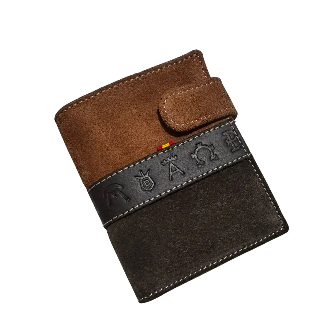 Comprar Cartera taurina tricolor piel serraje Ubrique Bandera España hierros taurinos La Flamenca de Borgoña Bandera España