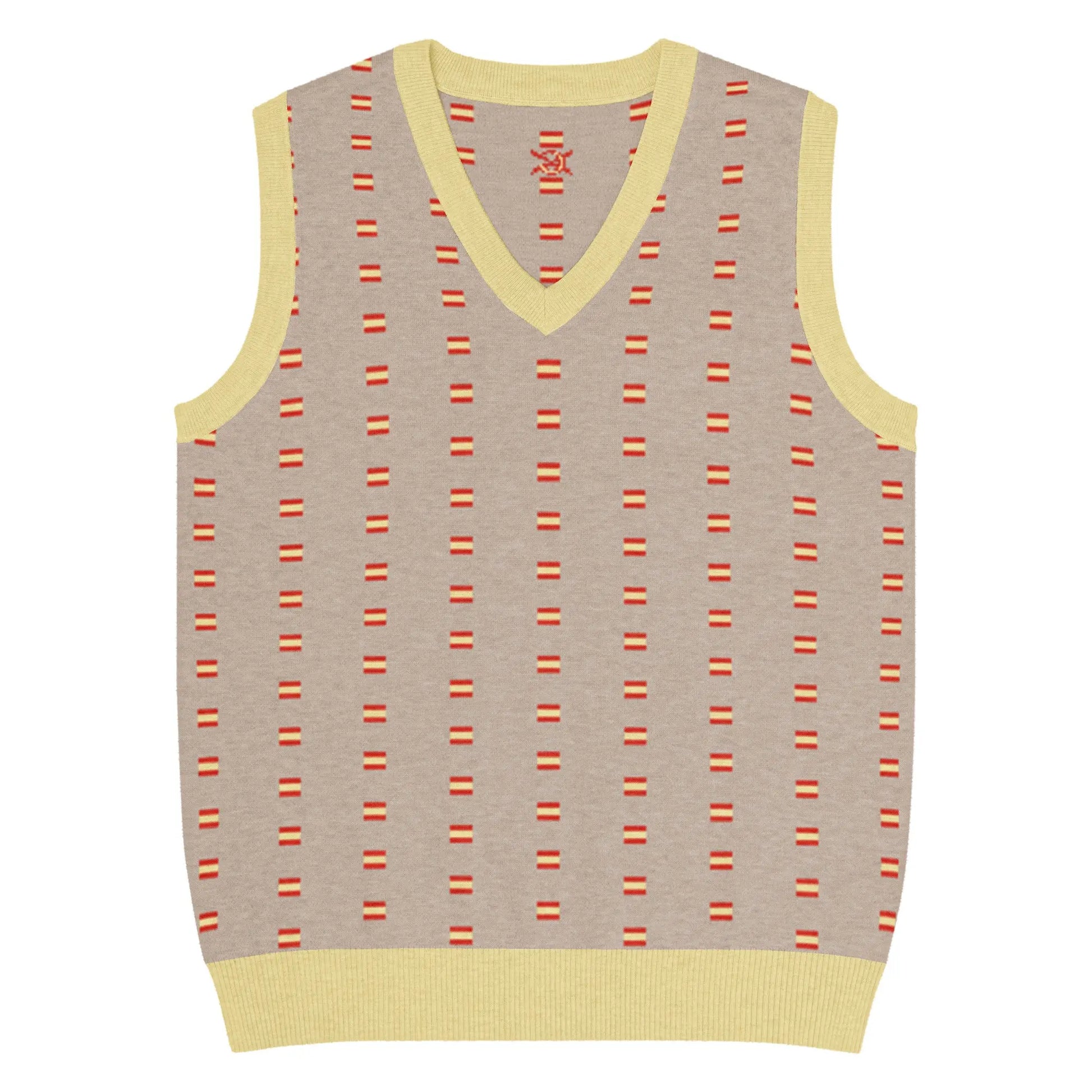 Comprar Chaleco Bandera de España de punto con cuello pico Bandera España La Flamenca de Borgoña Patricia Muñoz VOX