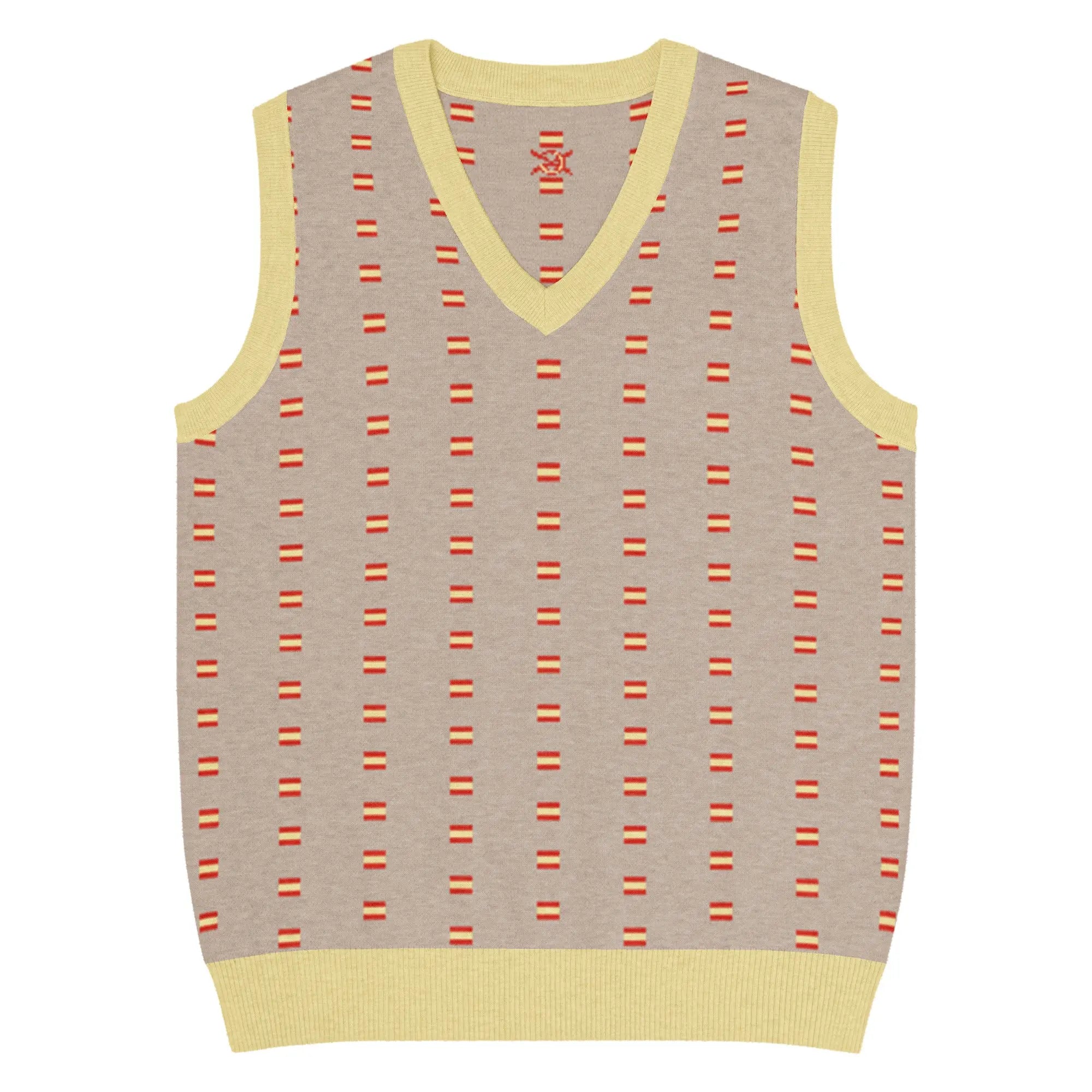Comprar Chaleco Bandera de España de punto con cuello pico Bandera España La Flamenca de Borgoña Patricia Muñoz VOX