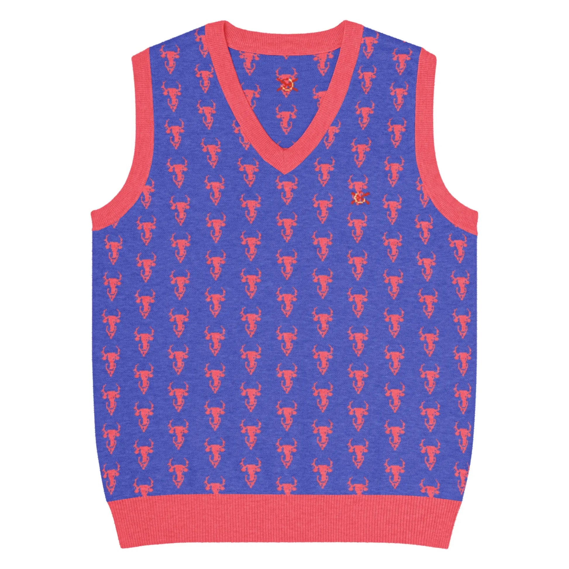 Comprar Chaleco Taurino azul de punto con cuello pico Bandera España La Flamenca de Borgoña Patricia Muñoz VOX