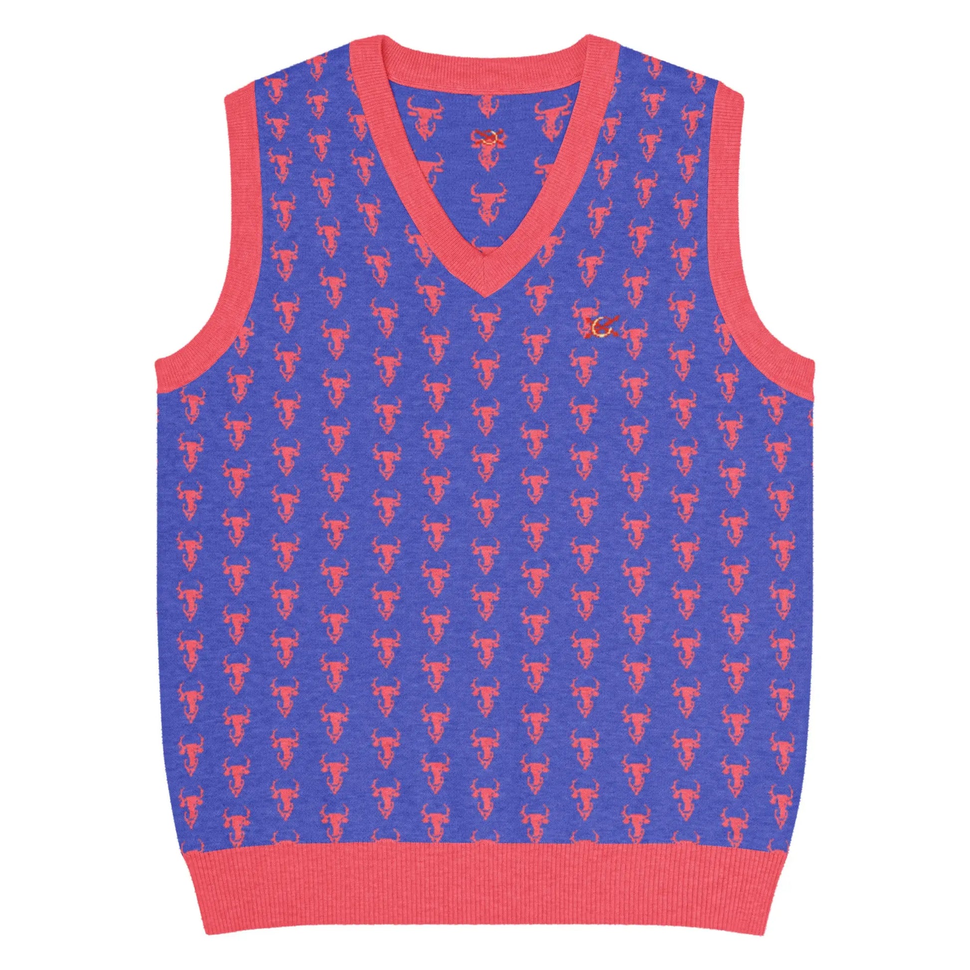 Comprar Chaleco Taurino azul de punto con cuello pico Bandera España La Flamenca de Borgoña Patricia Muñoz VOX