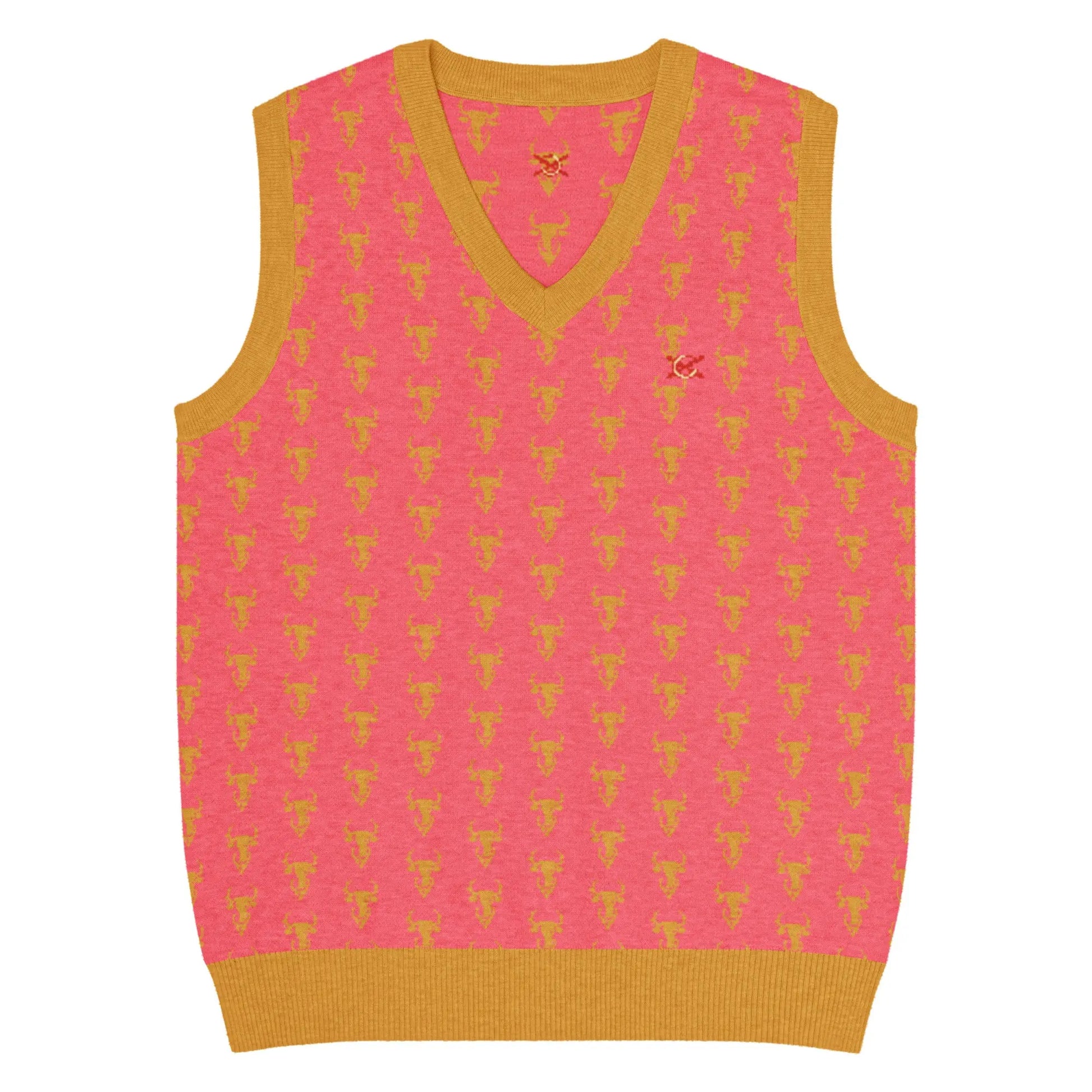 Comprar Chaleco Taurino rosa de punto con cuello pico Bandera España La Flamenca de Borgoña Patricia Muñoz VOX