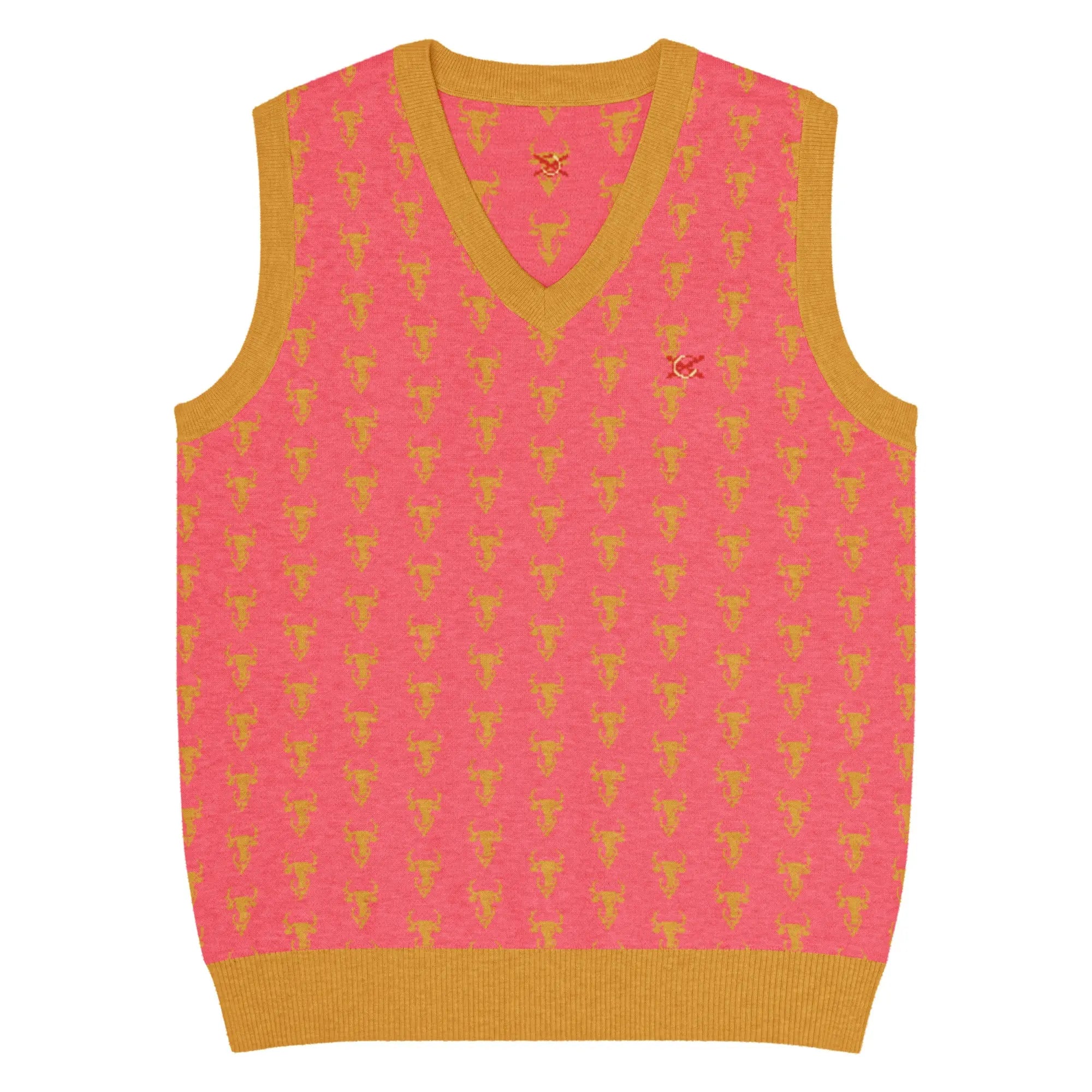 Comprar Chaleco Taurino rosa de punto con cuello pico Bandera España La Flamenca de Borgoña Patricia Muñoz VOX