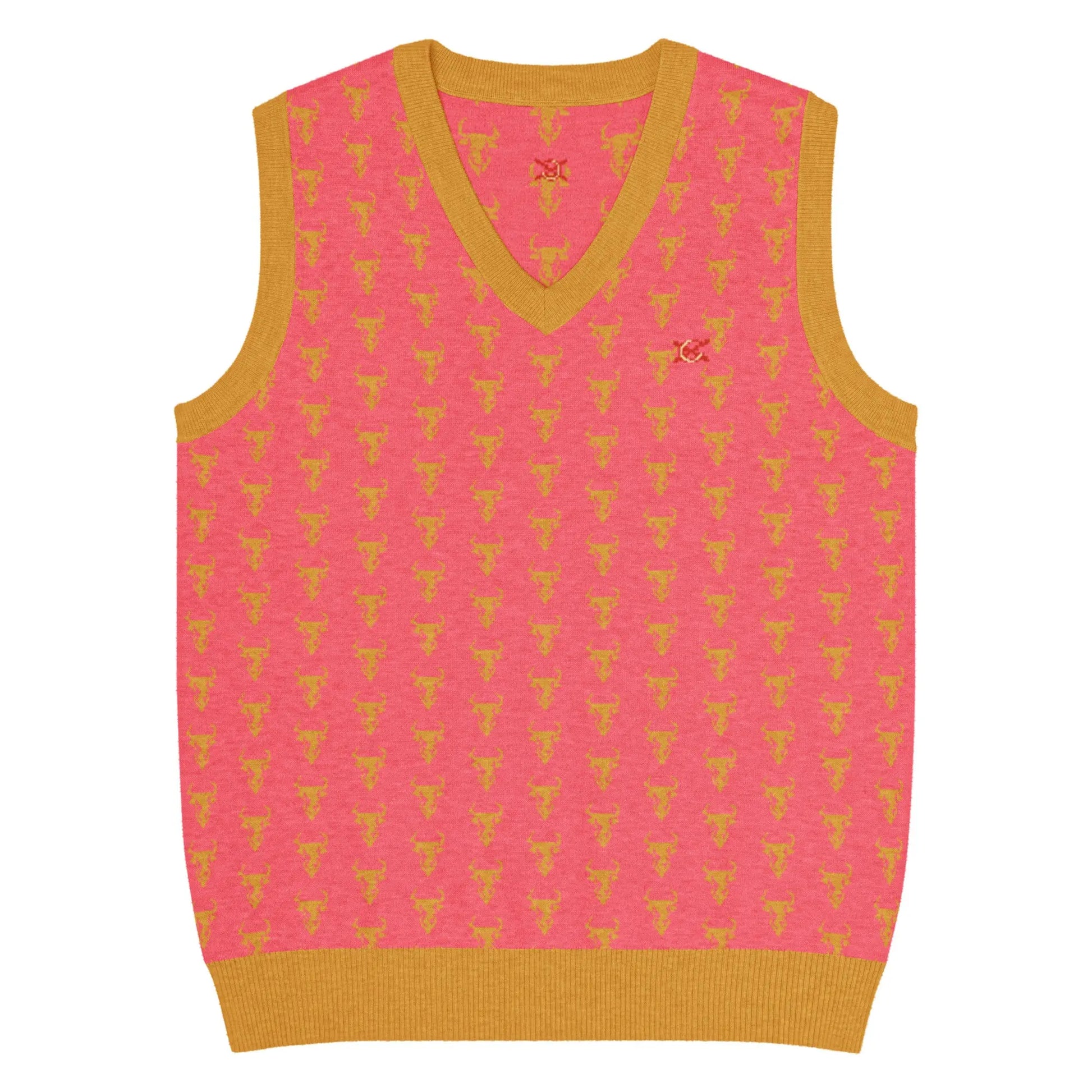 Comprar Chaleco Taurino rosa de punto con cuello pico Bandera España La Flamenca de Borgoña Patricia Muñoz VOX