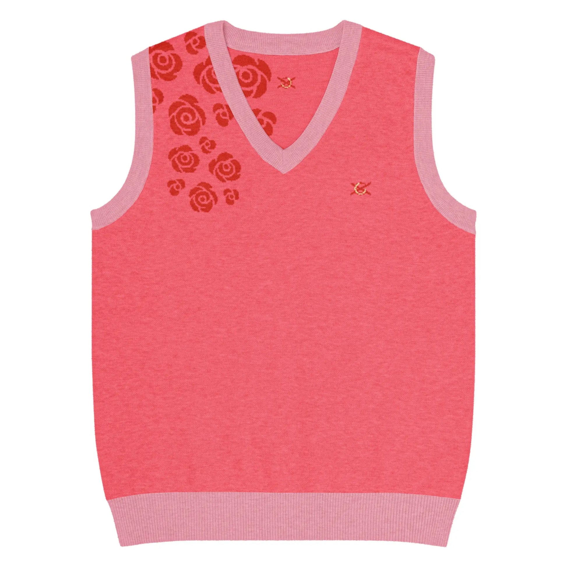 Comprar Chaleco rosa Flores de punto con cuello pico Bandera España La Flamenca de Borgoña Patricia Muñoz VOX