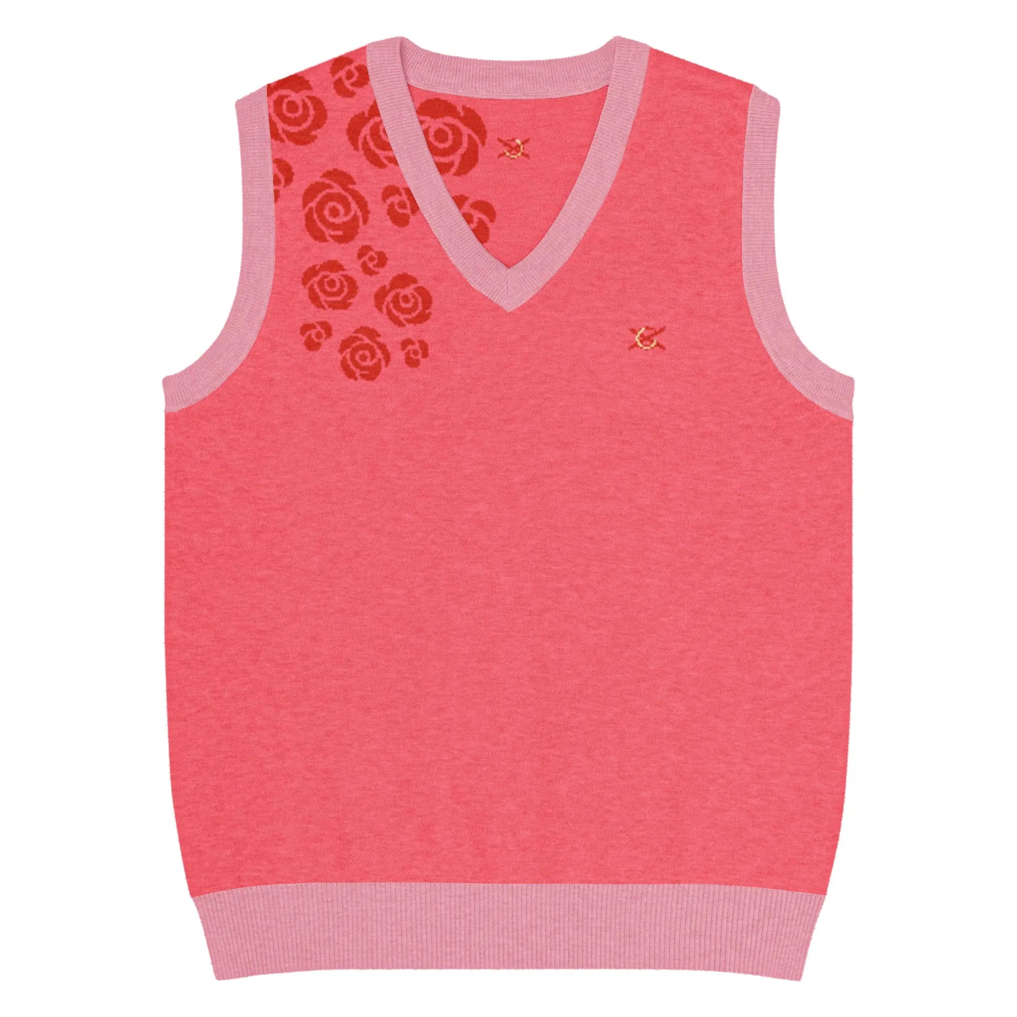 Comprar Chaleco rosa Flores de punto con cuello pico Bandera España La Flamenca de Borgoña Patricia Muñoz VOX