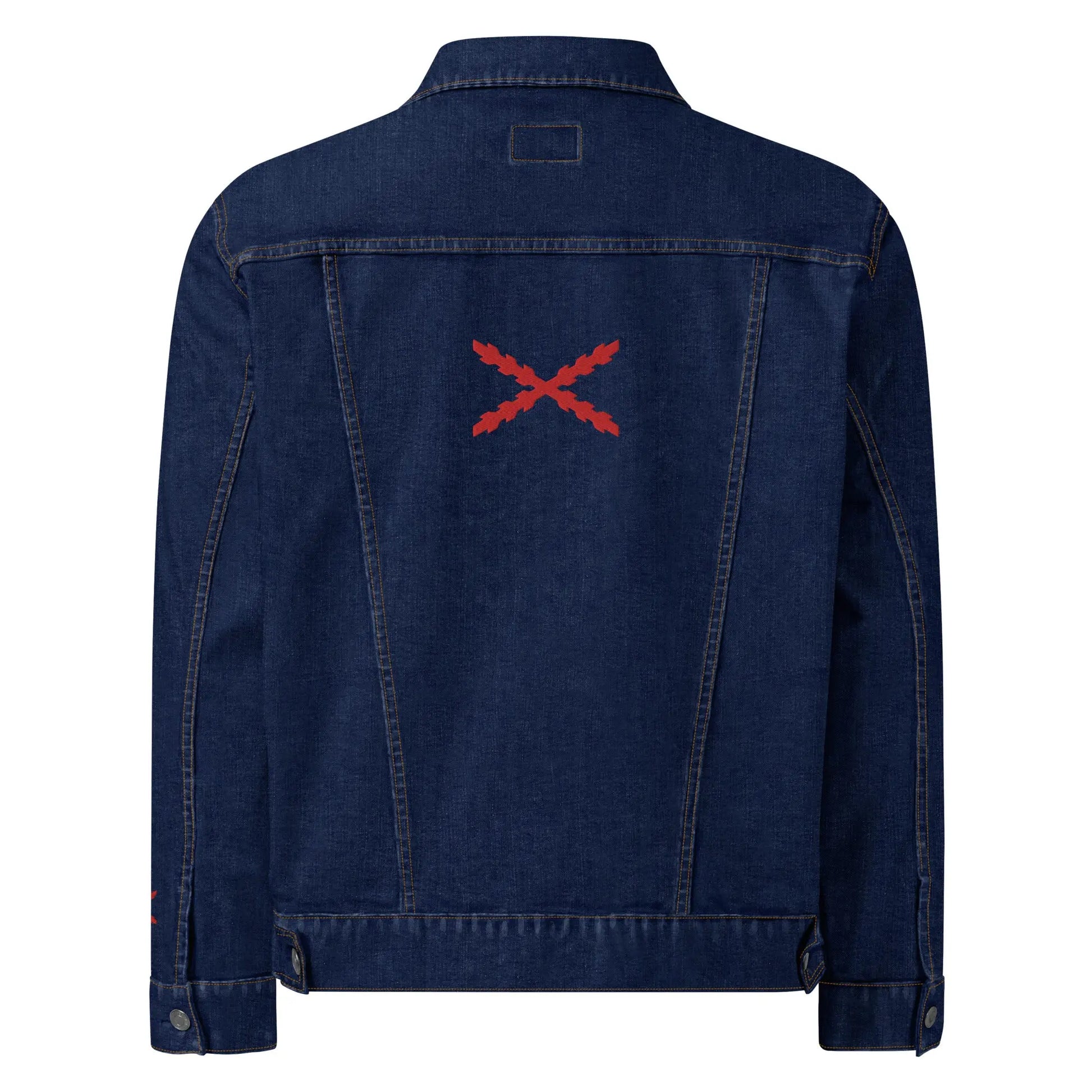 Comprar Chaqueta denim unisex Cruz de Borgoña La Flamenca de Borgoña, Bandera de España, Cruz de Borgoña, Patricia Muñoz, VOX, Santiago Abascal