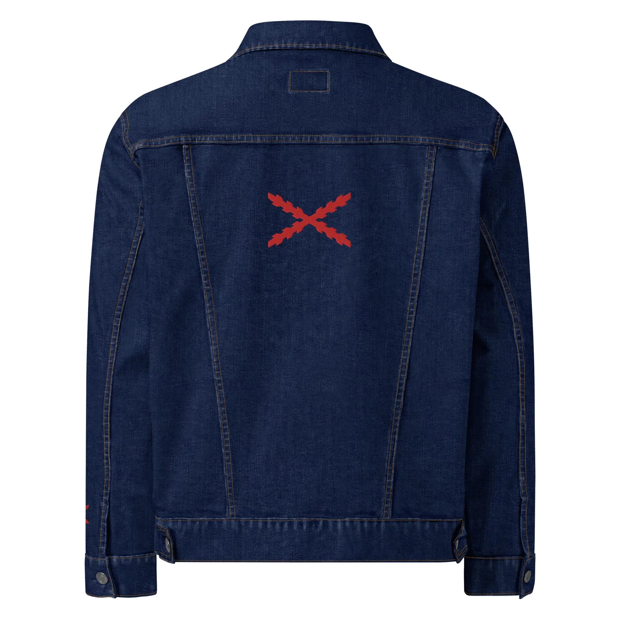 Comprar Chaqueta denim unisex Cruz de Borgoña La Flamenca de Borgoña, Bandera de España, Cruz de Borgoña, Patricia Muñoz, VOX, Santiago Abascal