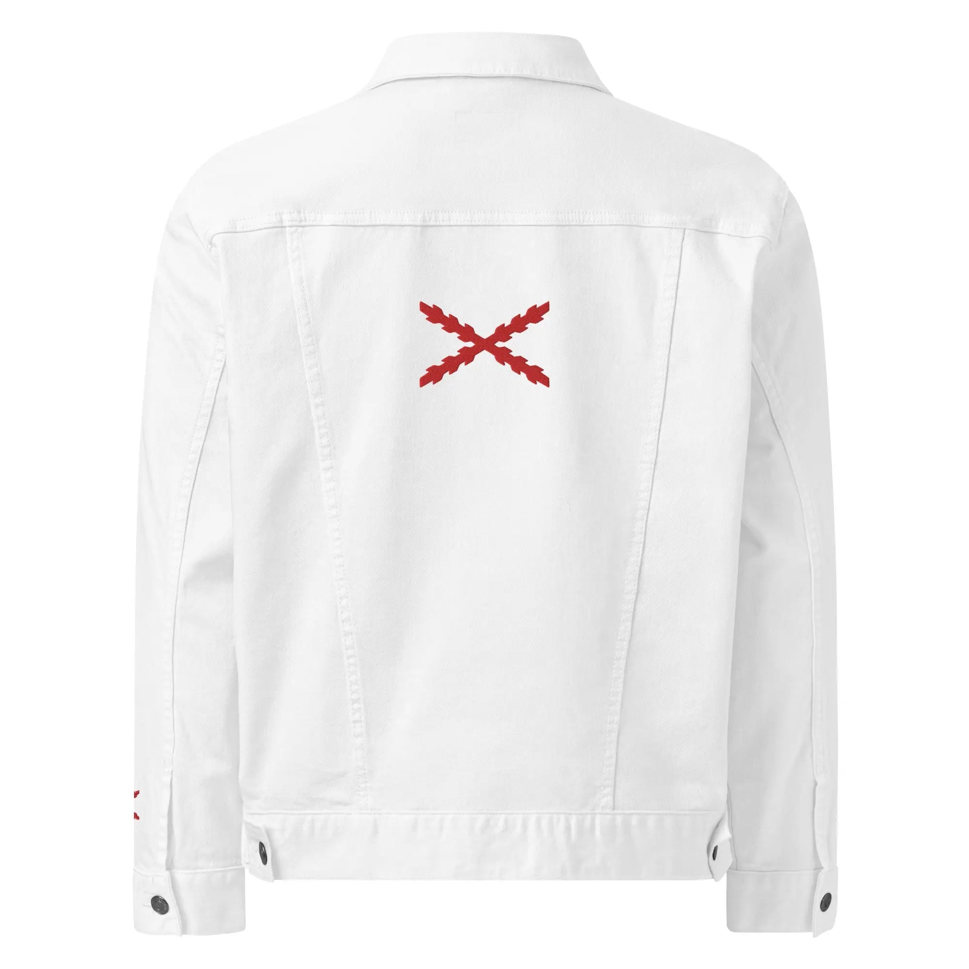 Comprar Chaqueta denim unisex Cruz de Borgoña La Flamenca de Borgoña, Bandera de España, Cruz de Borgoña, Patricia Muñoz, VOX, Santiago Abascal