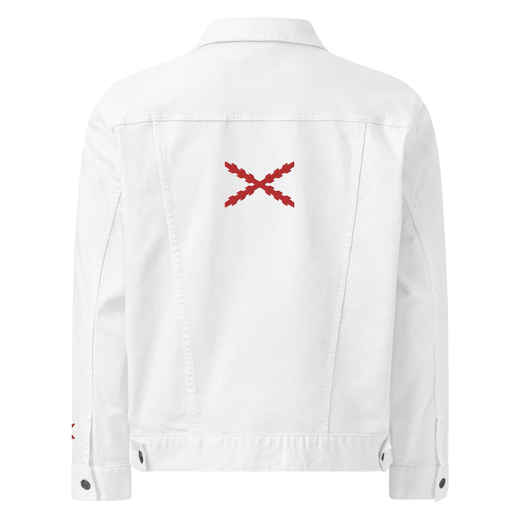 Comprar Chaqueta denim unisex Cruz de Borgoña La Flamenca de Borgoña, Bandera de España, Cruz de Borgoña, Patricia Muñoz, VOX, Santiago Abascal