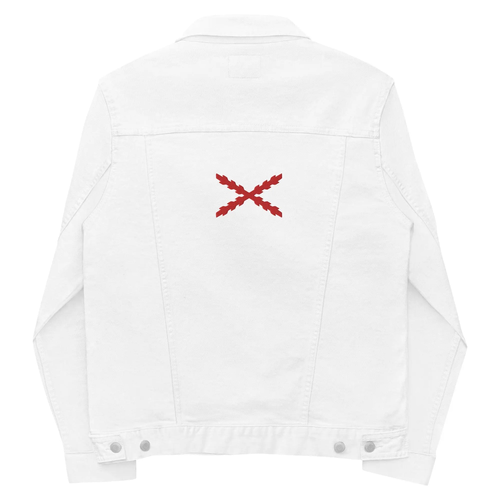 Comprar Chaqueta denim unisex Cruz de Borgoña La Flamenca de Borgoña, Bandera de España, Cruz de Borgoña, Patricia Muñoz, VOX, Santiago Abascal