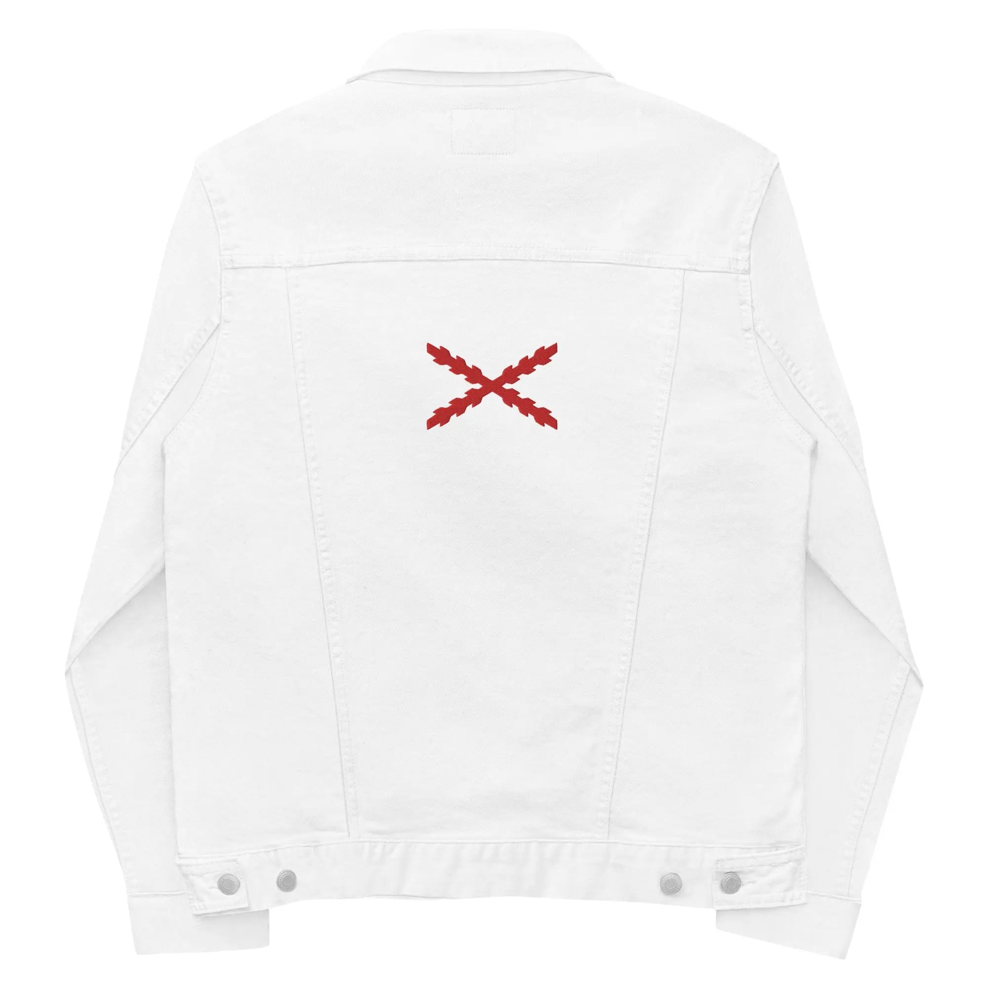 Comprar Chaqueta denim unisex Cruz de Borgoña La Flamenca de Borgoña, Bandera de España, Cruz de Borgoña, Patricia Muñoz, VOX, Santiago Abascal