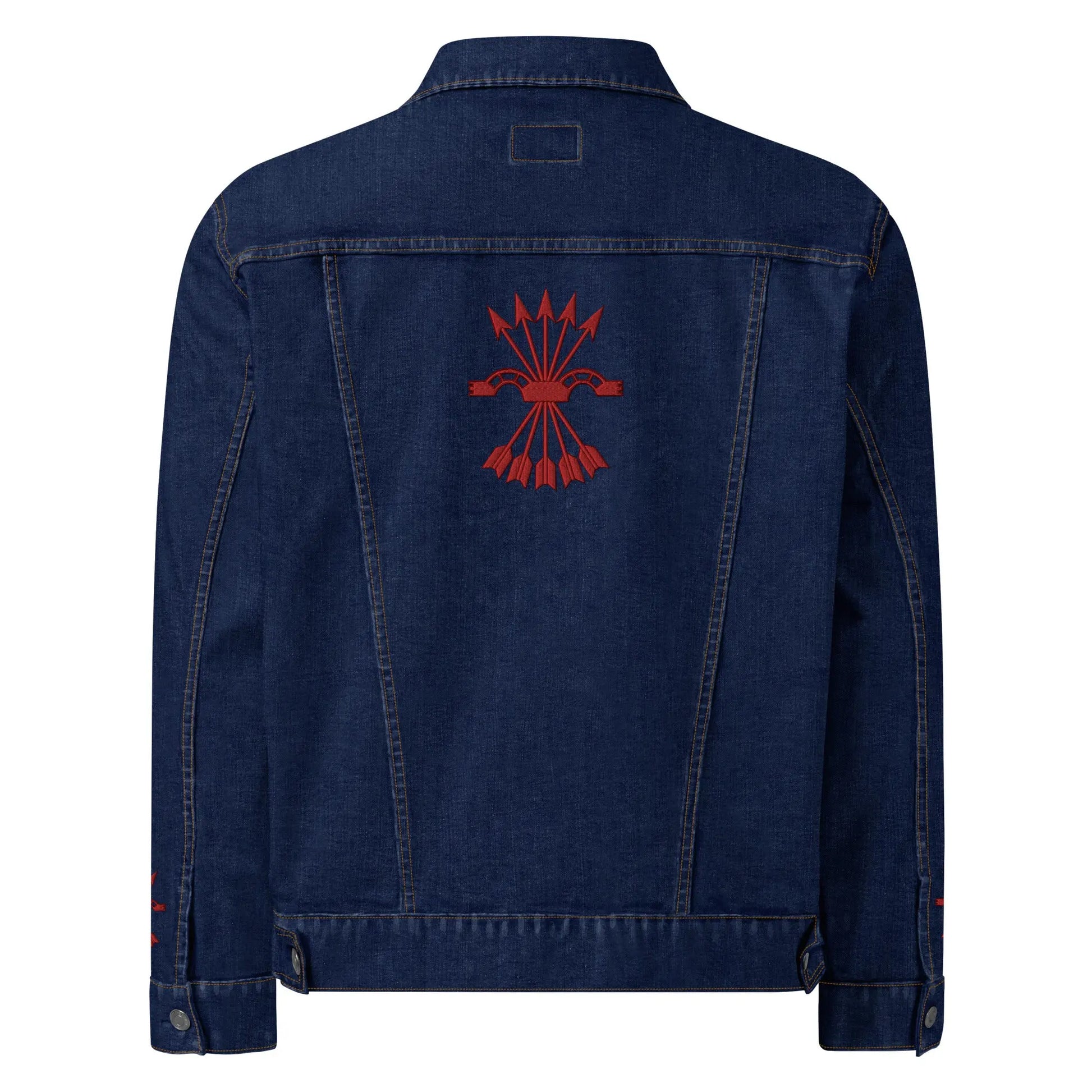 Comprar Chaqueta denim unisex Falange La Flamenca de Borgoña, Bandera de España, Cruz de Borgoña, Patricia Muñoz, VOX, Santiago Abascal